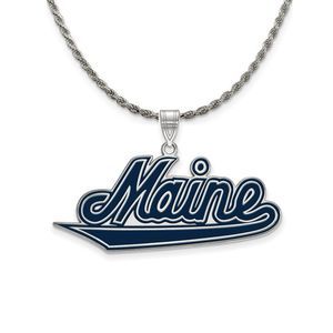 Sterling Silver U. of Maine XL Enamel Pendant Necklace - 18 Inch